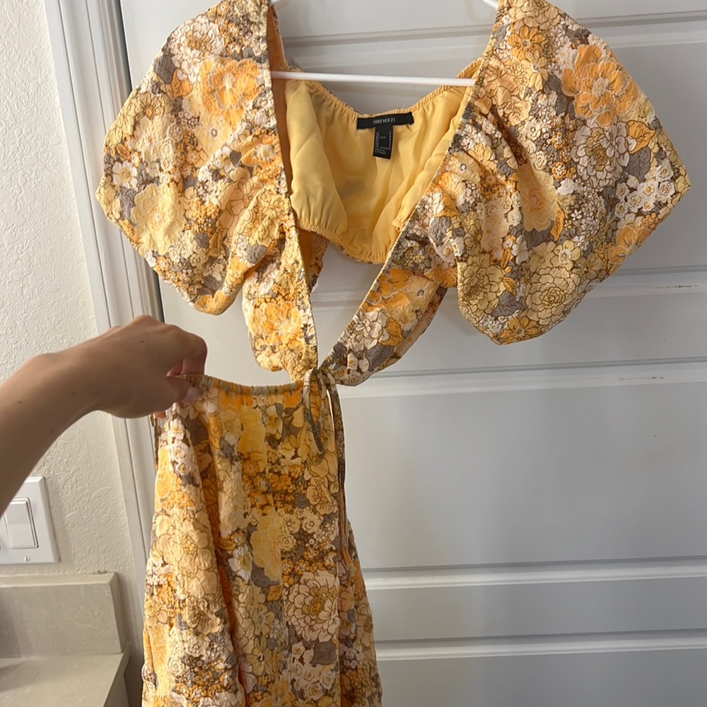Forever 21 Puff Sleeve Mini Dress with Cut Outs
